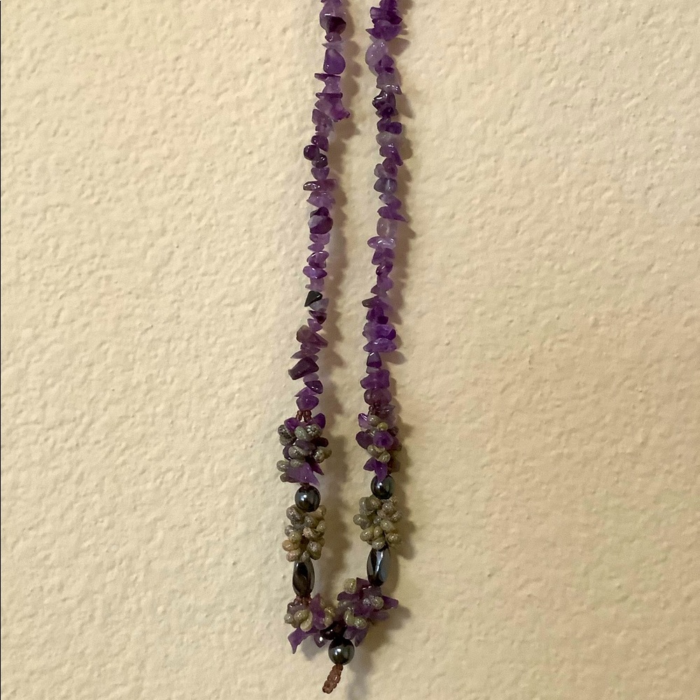 Beautiful Purple Amethyst Pieces, Sea Shells and BlackBeads Combination Necklace